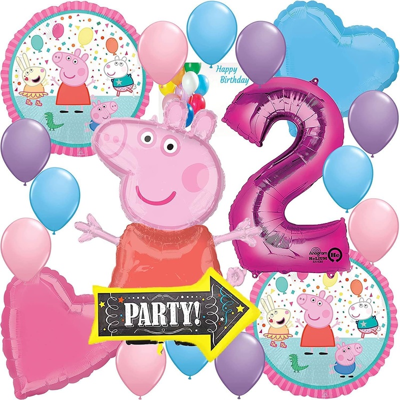 Anagram Peppa Pig Party Supplies Foil Balloon Bouquet Decoration, Officially Licensed - 19 Balloons - With Helium