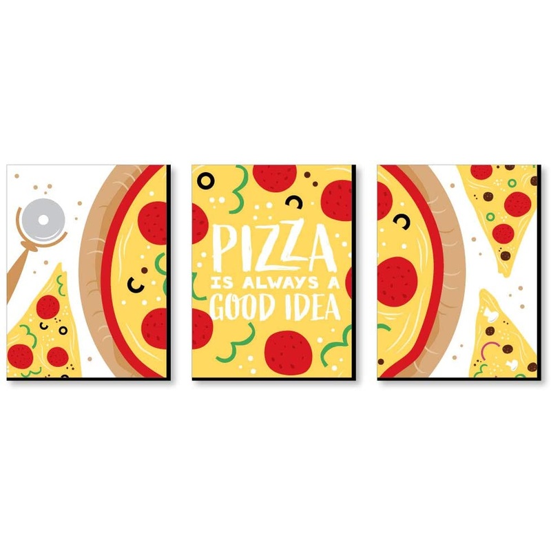Pizza Party Time - Kitchen Wall Art and Restaurant Decorations - 7.5 x 10 inches - Set of 3 Prints
