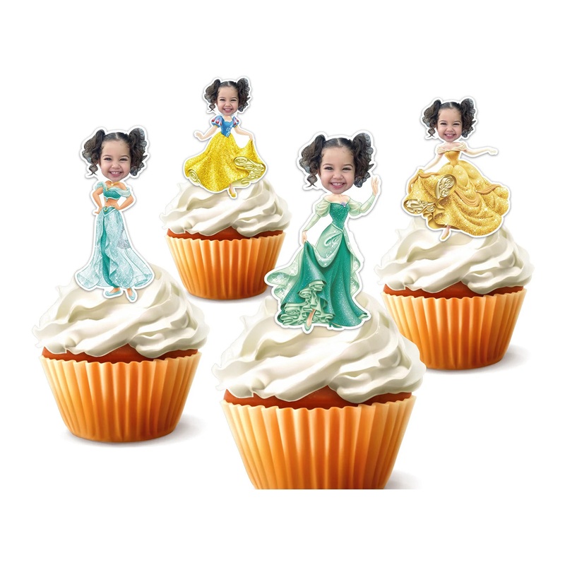 Princess - Cupcake Decoration - Custom Photo - Cupcake Toppers and Treat Picks Kit - Set of 18