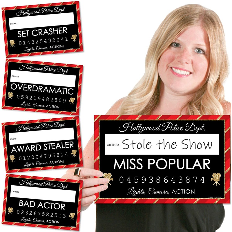 Red Carpet Hollywood - Movie Night Party Mug Shots - Photo Booth Props Kit - 20 Count