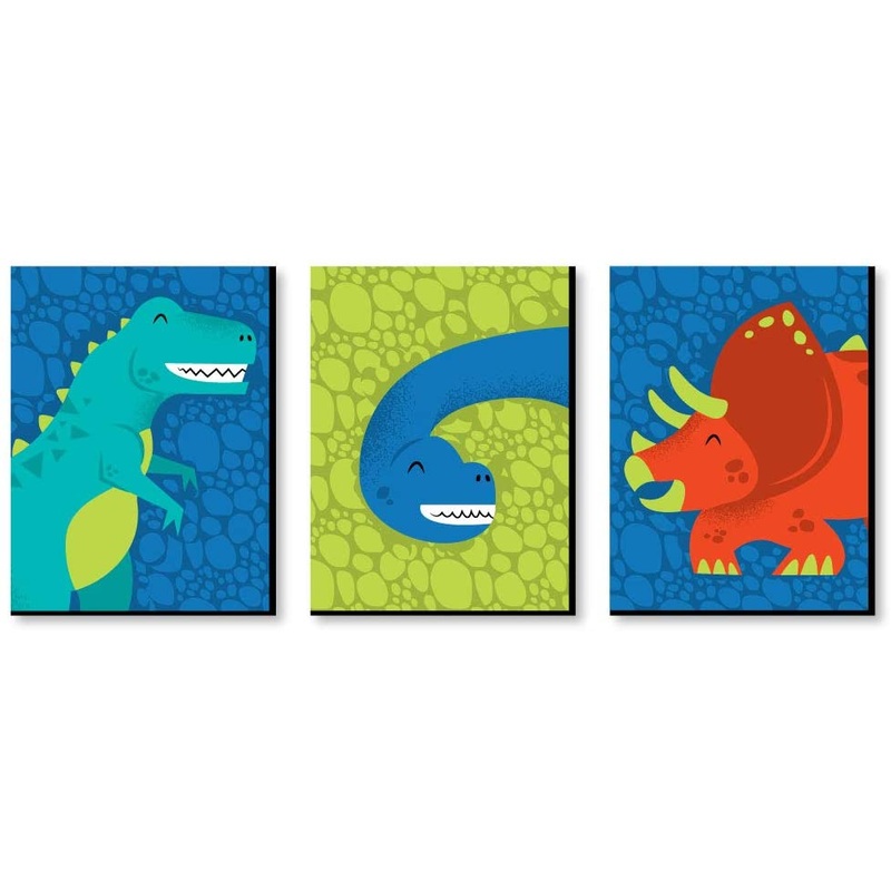 Roar Dinosaur - Dino Mite T-Rex Nursery Wall Art and Kids Room Decorations - Gift Ideas - 7.5 x 10 inches - Set of 3 Prints