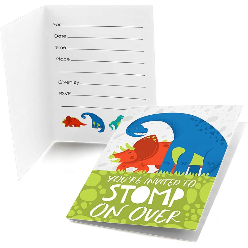 Roar Dinosaur - Fill In Dino Mite Baby Shower or Birthday Party Invitations (8 count)