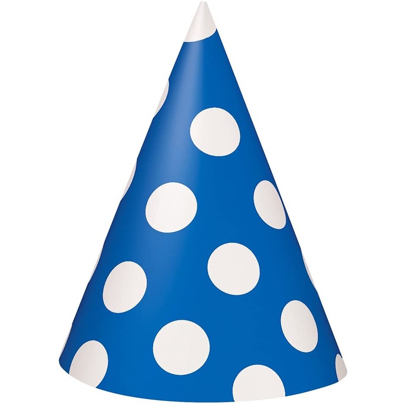 Royal Blue Polka Dot Party Hats (8 CT)