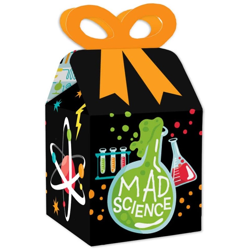 Scientist Lab - Square Favor Gift Boxes - Mad Science Baby Shower or Birthday Party Bow Boxes - Set of 12