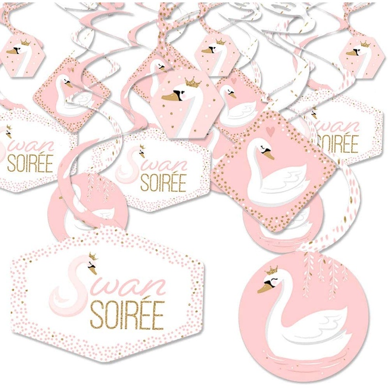 Swan Soiree - White Swan Baby Shower or Birthday Party Hanging Decor - Party Decoration Swirls - Set of 40