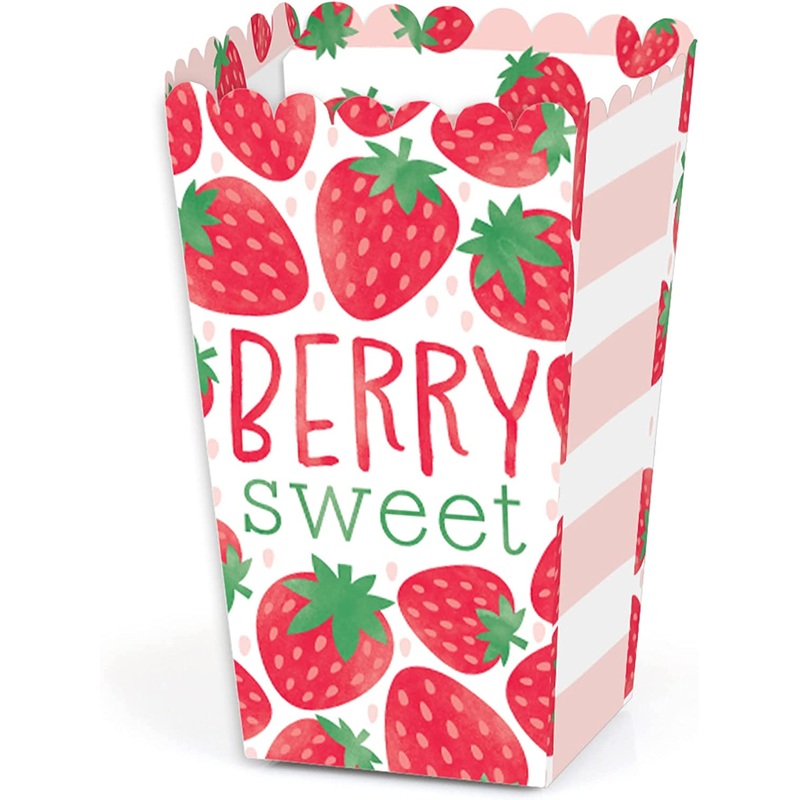 Sweet Strawberry - Fruit Themed Birthday Party or Baby Shower Favor Popcorn Treat Boxes - Set of 12