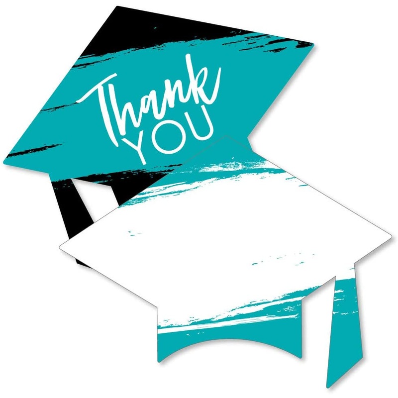 Teal Grad - Best is Yet to Come - Shaped Thank You Cards - Turquoise Graduation Party Thank You Note Cards with Envelopes - Set of 12