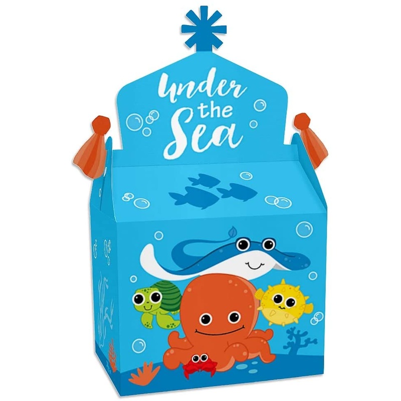 Under the Sea Critters - Treat Box Party Favors - Baby Shower or Birthday Party Goodie Gable Boxes - Set of 12