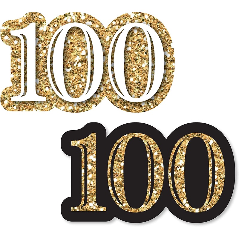 Adult 100th Birthday - Gold - DIY Shaped Birthday Party Cut-Outs - 24 Count