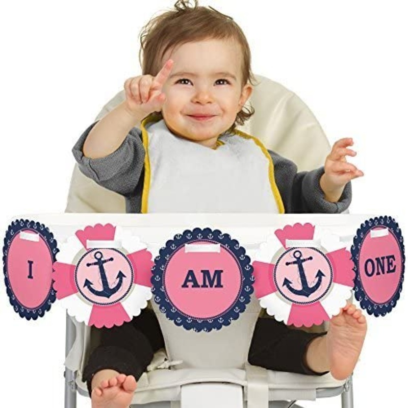 Ahoy - Nautical Girl 1rst Birthday Highchair Decor - I Am One - First Birthday High Chair Banner