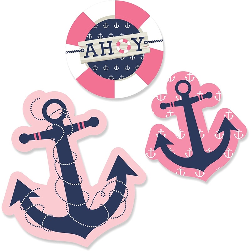 Ahoy - Nautical Girl - DIY Shaped Baby Shower or Birthday Party Cut-Outs - 24 Count