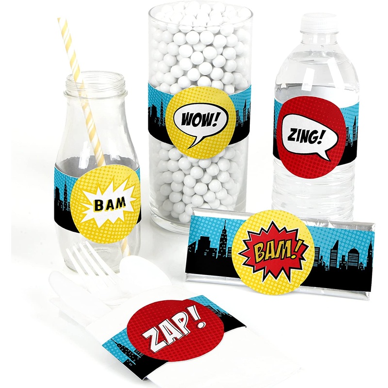 Bam Superhero - DIY Party Supplies - Baby Shower or Birthday Party DIY Wrapper Favors and Decorations - Set of 15