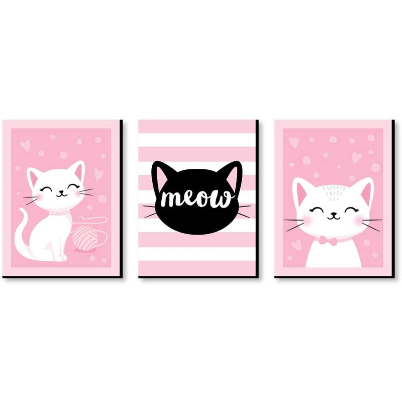 Purr-fect Kitty Cat - Kitten Meow Nursery Wall Art and Kids Room Decorations - Gift Ideas - 7.5 x 10 inches - Set of 3 Prints