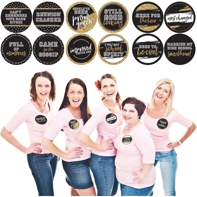 Reunited - School Class Reunion Party Funny Name Tags - Party Badges Sticker Set of 12