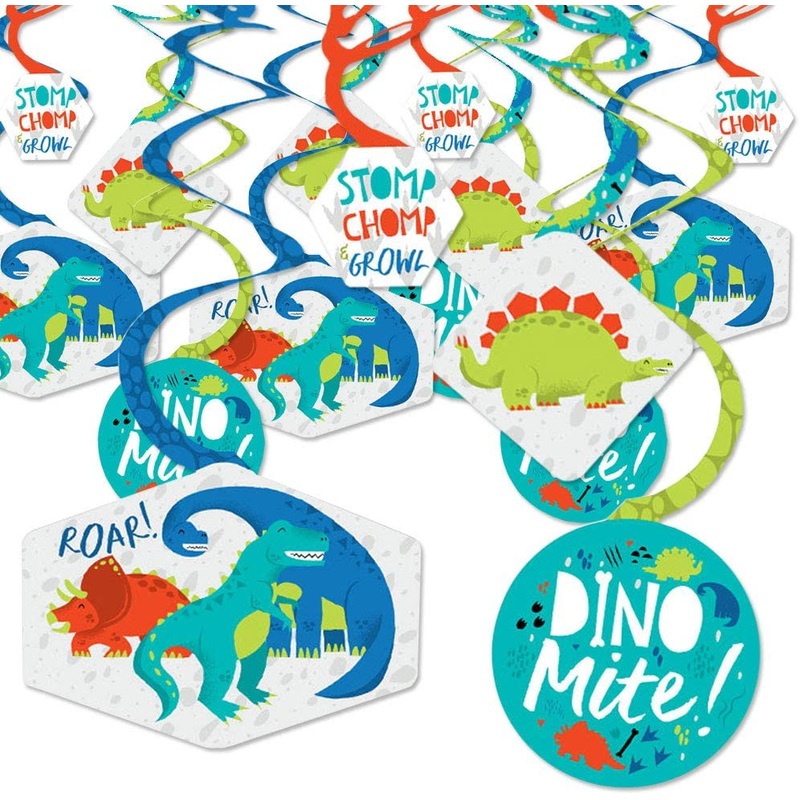 Roar Dinosaur - Dino Mite Trex Baby Shower or Birthday Party Hanging Decor - Party Decoration Swirls - Set of 40