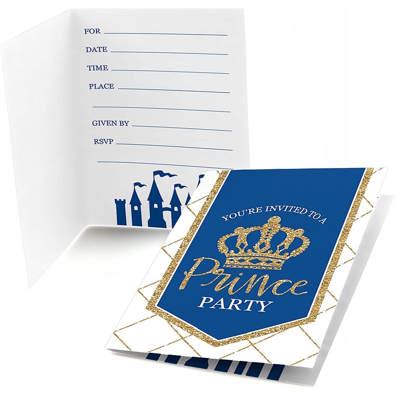 Royal Prince Charming - Fill In Baby Shower or Birthday Party Invitations (8 count)