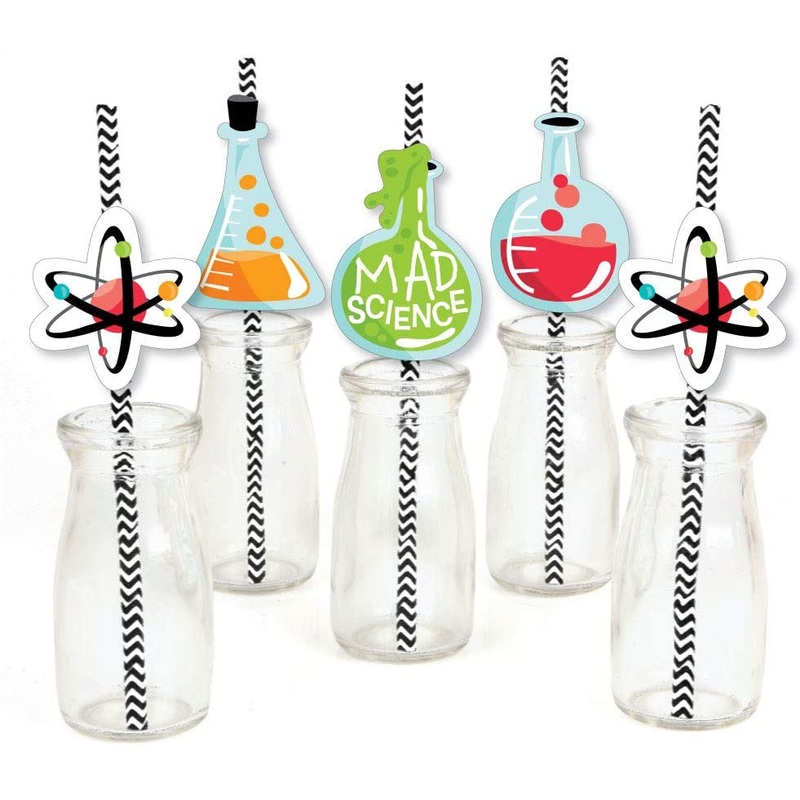 Scientist Lab - Paper Straw Decor - Mad Science Baby Shower or Birthday Party Striped Decorative Straws - Set of 24