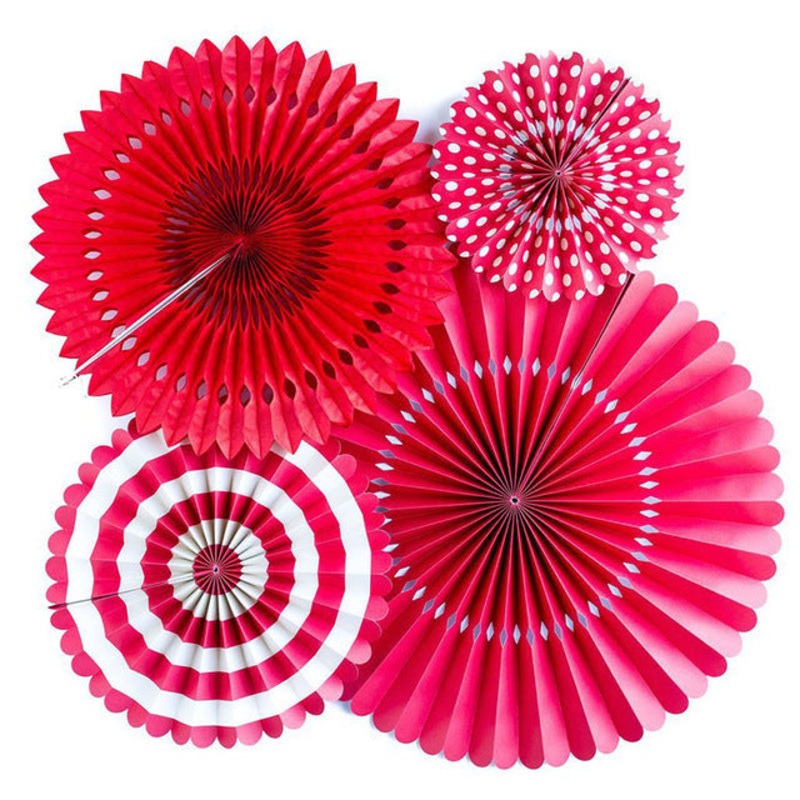 Set of 4 Decorative Paper Fans - Hot Pink