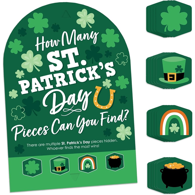 Shamrock St. Patrick's Day - Saint Paddy's Day Party Scavenger Hunt - 1 Stand and 48 Game Pieces - Hide and Find Game