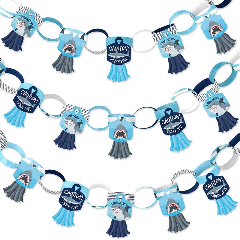 Shark Zone - 90 Chain Links and 30 Paper Tassels Decoration Kit - Jawsome Shark Party or Birthday Party Paper Chains Garland - 21 feet
