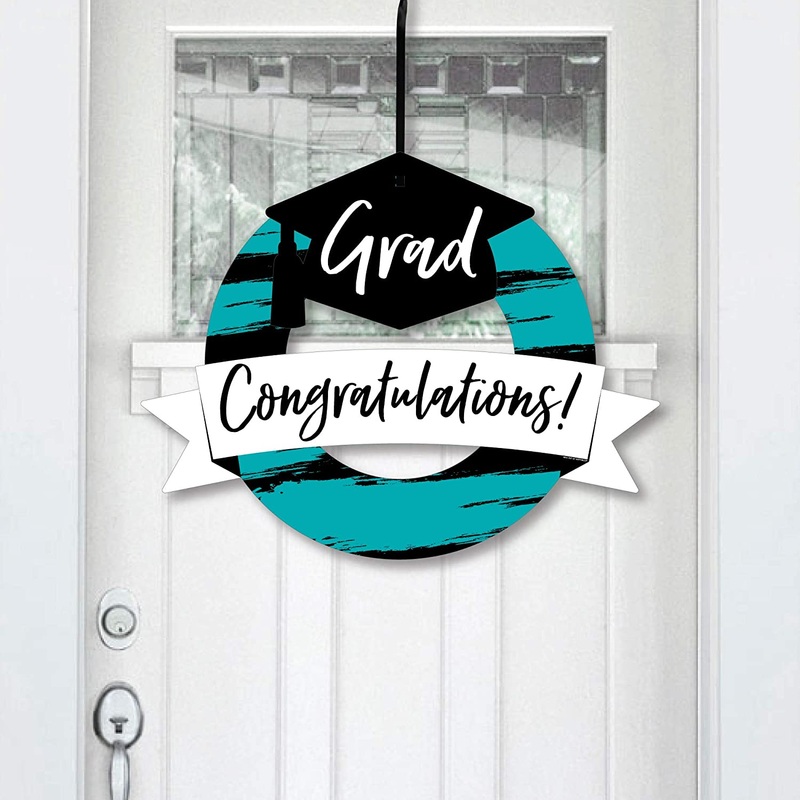 Teal Grad - Best is Yet to Come - Outdoor Turquoise Graduation Party Decor - Front Door Wreath