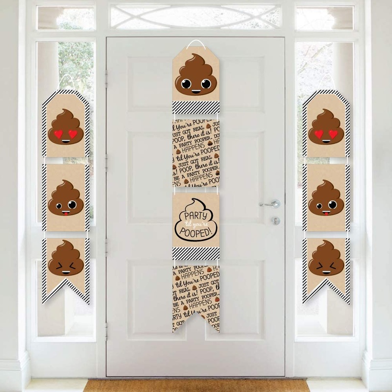 Til Youre Pooped - Hanging Vertical Paper Door Banners - Poop Emoji Party Wall Decoration Kit - Indoor Door Decor