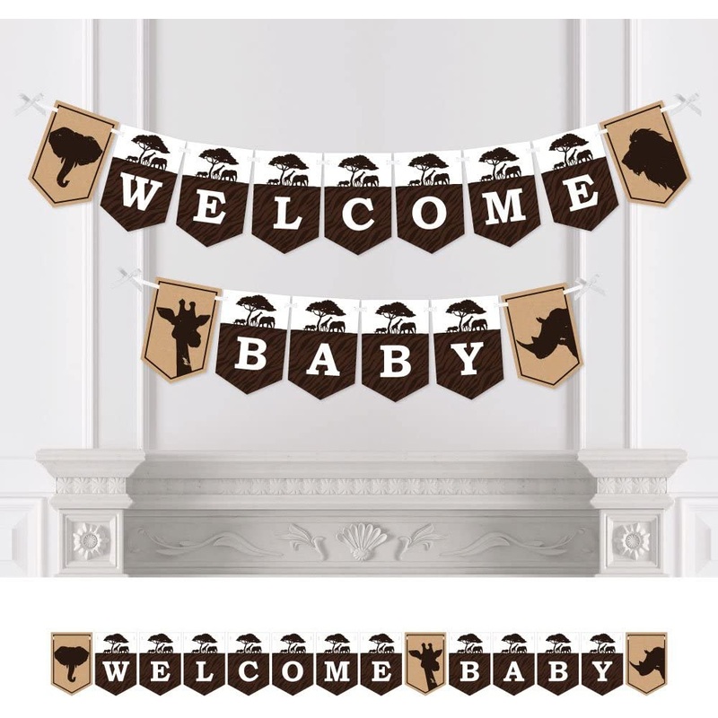 Wild Safari - African Jungle Adventure Baby Shower Bunting Banner - Party Decorations - Welcome Baby