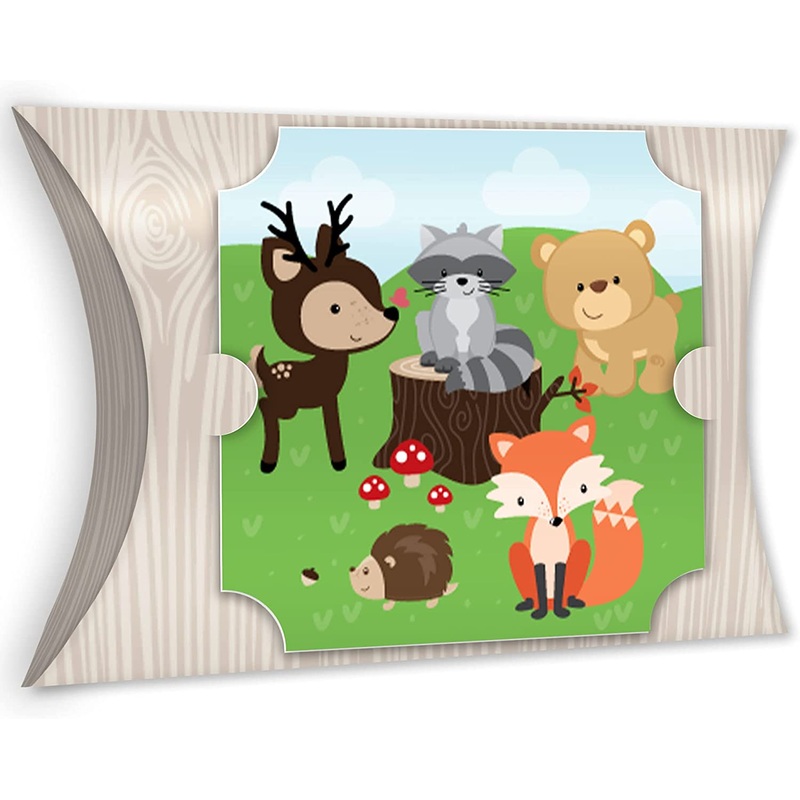 Woodland Creatures - Favor Gift Boxes - Baby Shower or Birthday Party Large Pillow Boxes - Set of 12