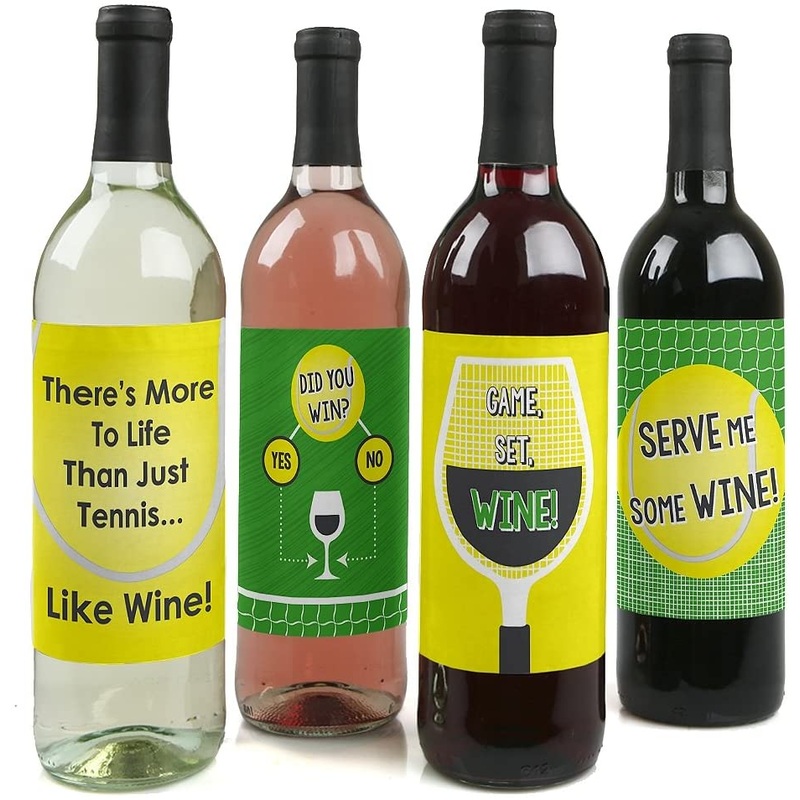 You Got Served - Tennis Decorations for Women and Men - Tennis Ball Party Wine Bottle Label Stickers - Set of 4