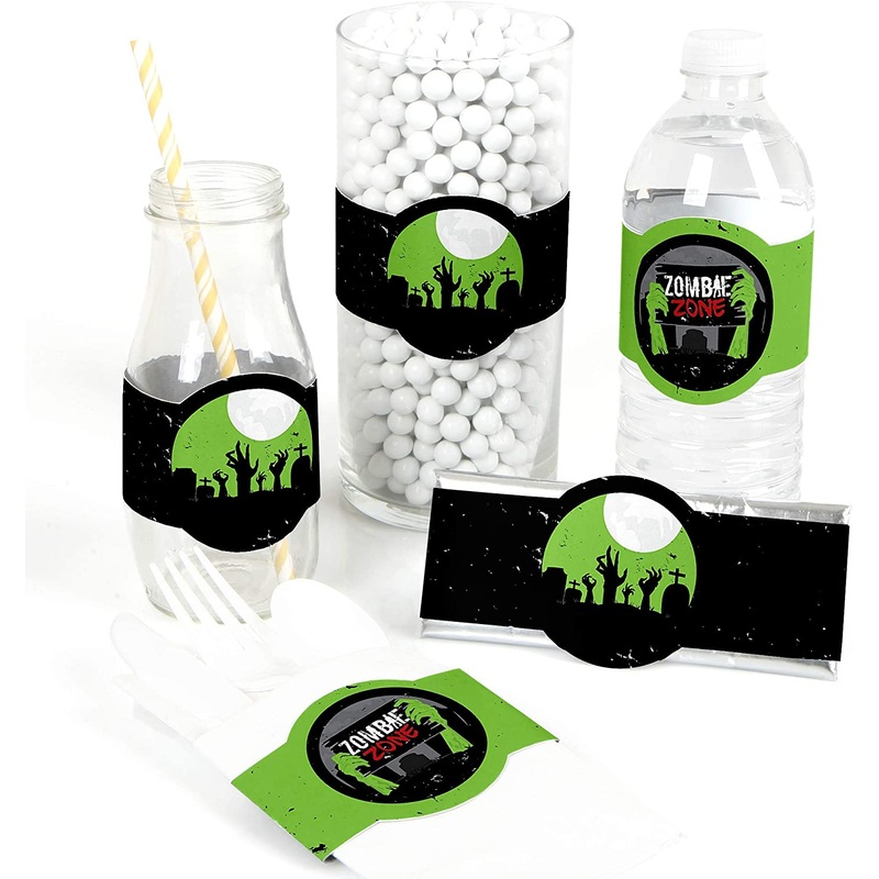 Zombie Zone - DIY Party Supplies - Halloween or Birthday Zombie Crawl Party DIY Wrapper Favors and Decorations - Set of 15