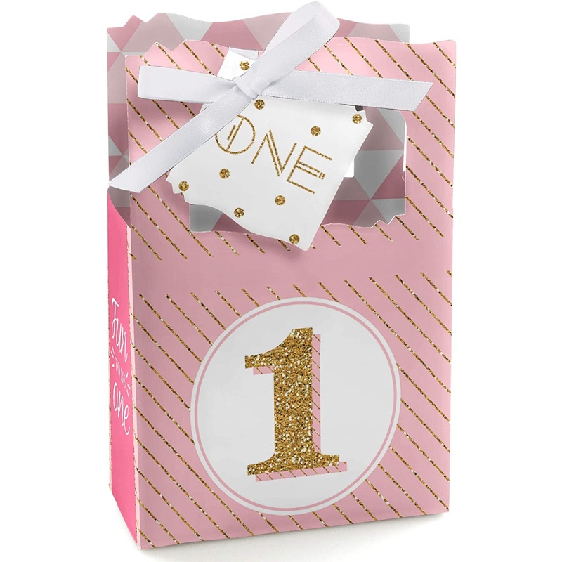 1st Birthday Girl - Fun to be One - First Birthday Party Favor Boxes - Set of 12