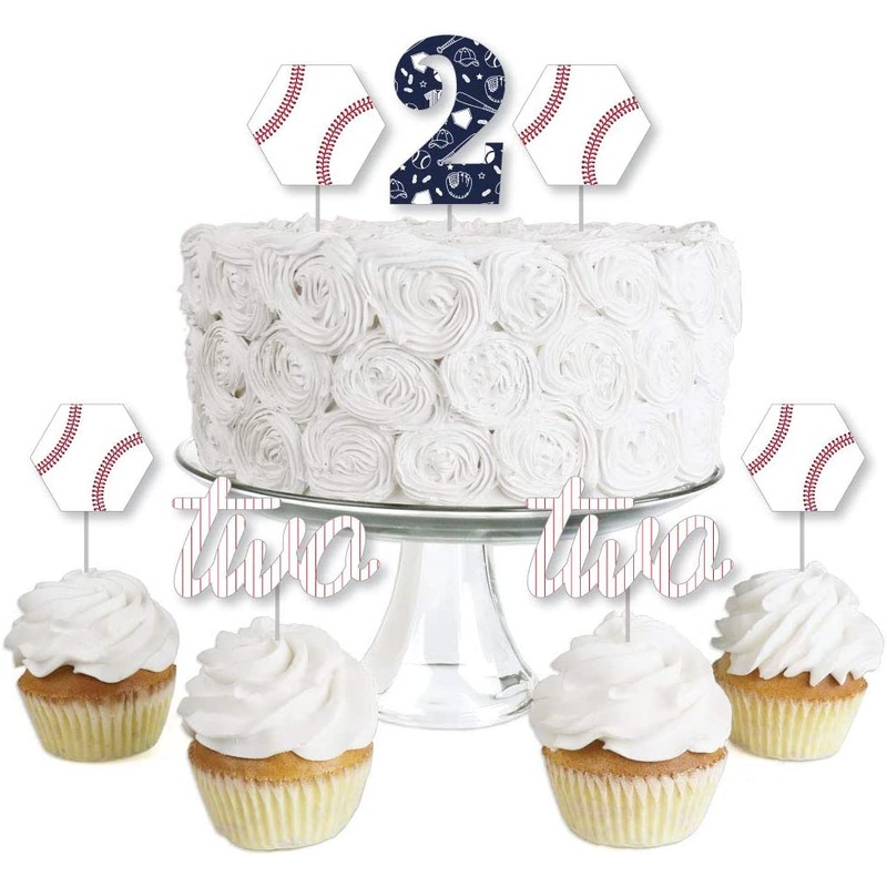 2nd Birthday Batter Up - Baseball - Dessert Cupcake Toppers - Second Birthday Party Clear Treat Picks - Set of 24