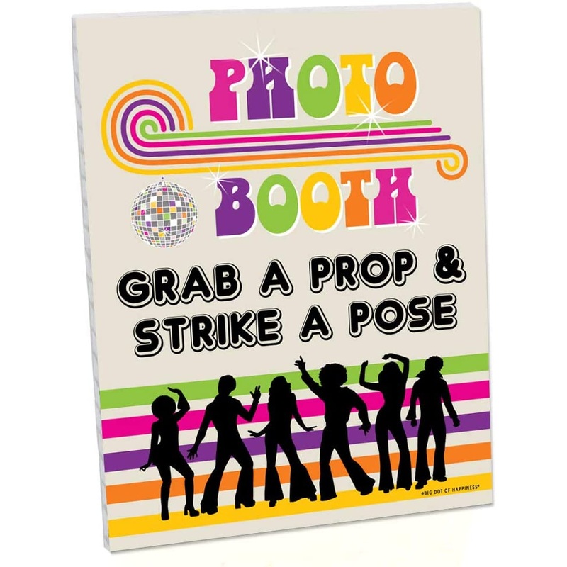 70s Disco Photo Booth Sign - 1970s Disco Fever Party Decorations - Printed on Sturdy Plastic Material - 10.5 x 13.75 inches - Sign with Stand - 1 Piece