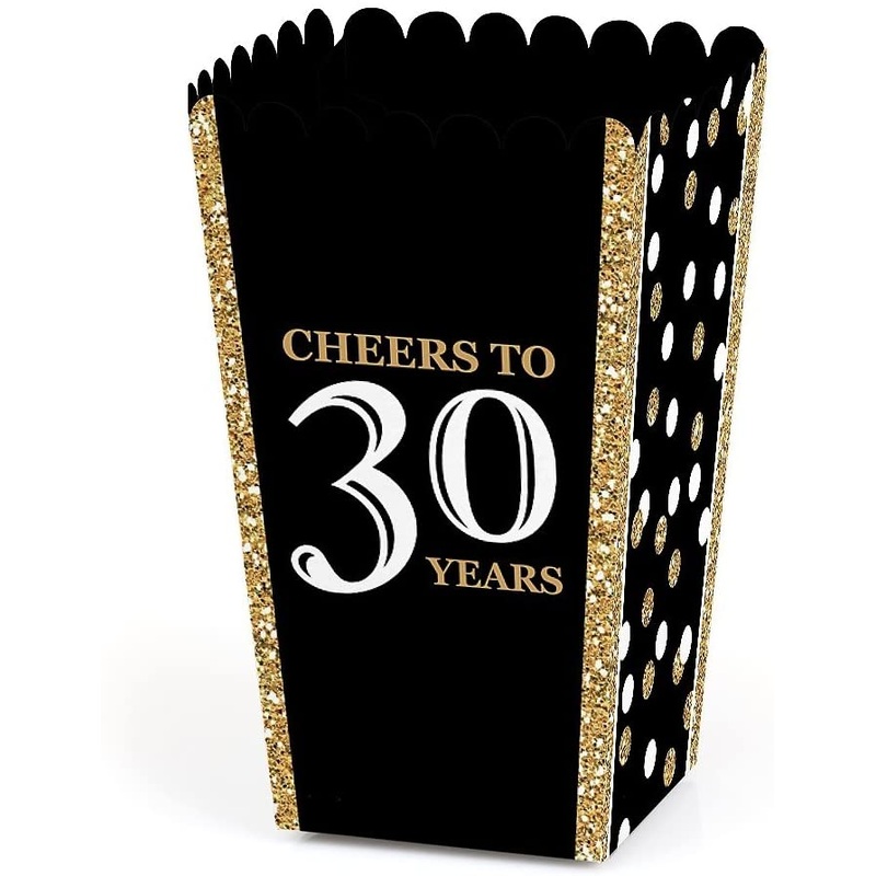 Adult 30th Birthday - Gold - Birthday Party Favor Popcorn Treat Boxes - Set of 12