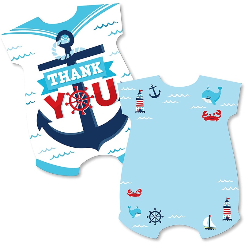 Ahoy Its a Boy - Shaped Thank You Cards - Nautical Baby Shower Thank You Note Cards with Envelopes - Set of 12