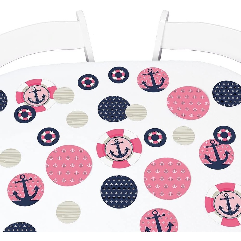 Ahoy - Nautical Girl - Baby Shower or Birthday Party Giant Circle Confetti - Party Decorations - Large Confetti 27 Count