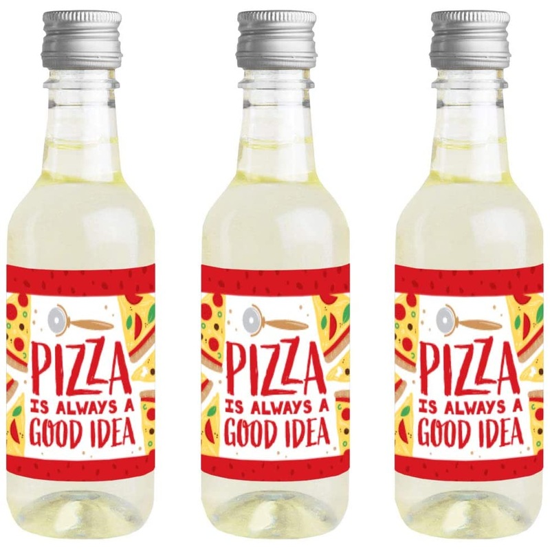 Pizza Party Time - Mini Wine and Champagne Bottle Label Stickers - Baby Shower or Birthday Party Favor Gift for Women and Men - Set of 16