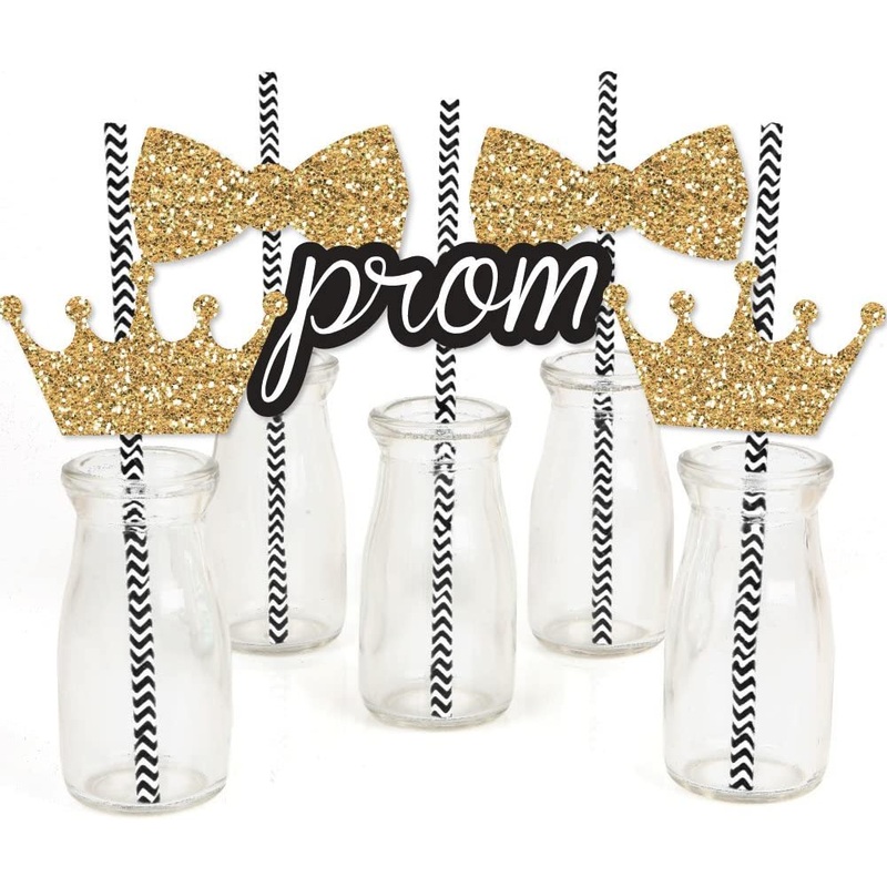 Prom - Paper Straw Decor - Prom Night Striped Decorative Straws - Set of 24