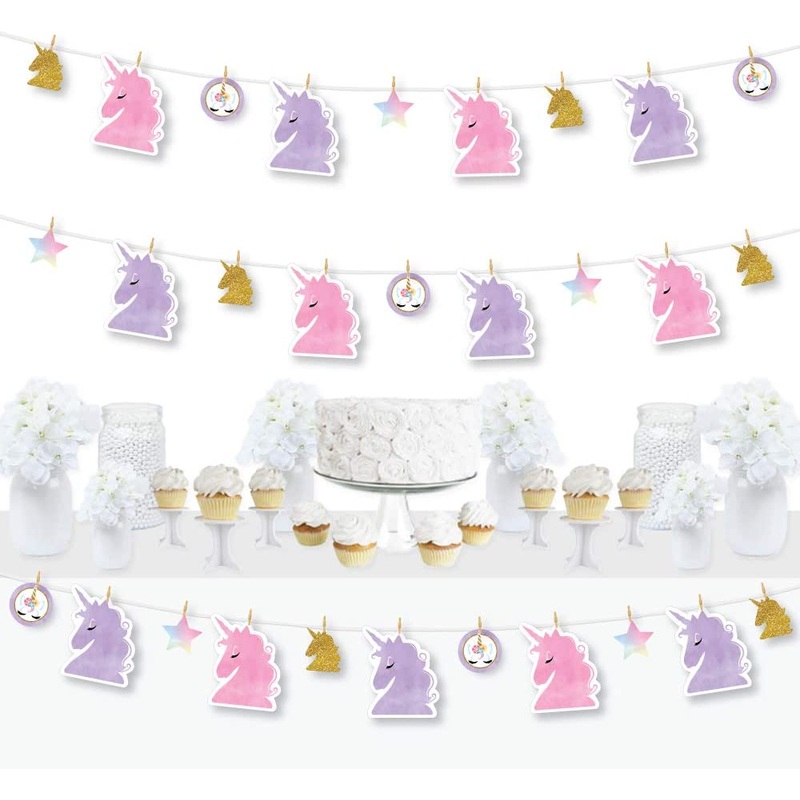 Rainbow Unicorn - Magical Unicorn Baby Shower or Birthday Party DIY Decorations - Clothespin Garland Banner - 44 Pieces