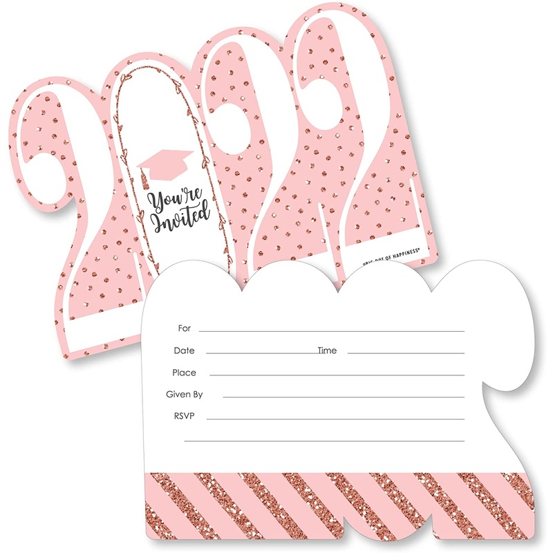 Rose Gold Grad - Shaped Fill-In Invitations - 2022 Graduation Party Invitation Cards with Envelopes - Set of 12
