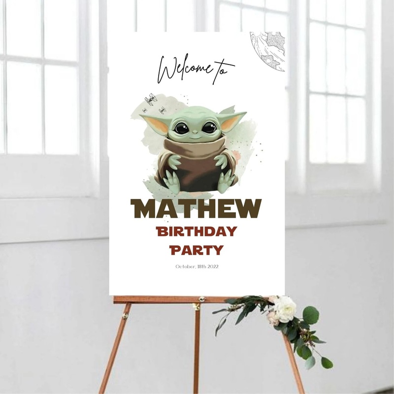 Star Wars - Baby Yoda - Welcome Sign - Foamboard 3x2 feet - Custom Name & Age