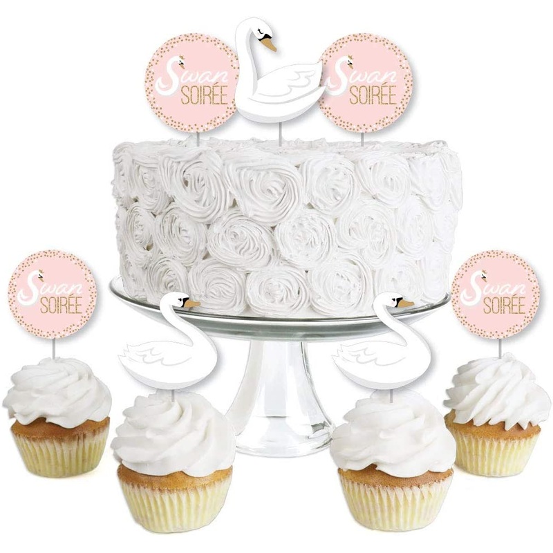 Swan Soiree - Dessert Cupcake Toppers - White Swan Baby Shower or Birthday Party Clear Treat Picks - Set of 24