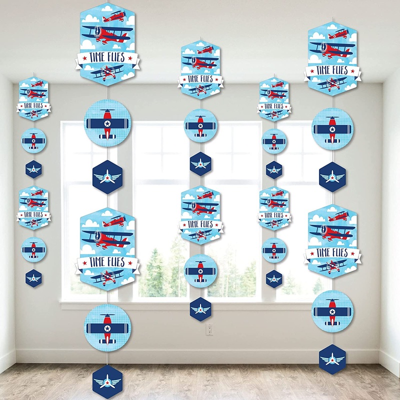 Taking Flight - Airplane - Vintage Plane Baby Shower or Birthday Party DIY Dangler Backdrop - Hanging Vertical Decorations - 30 Pieces