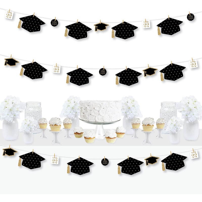 Tassel Worth The Hassle - Gold - 2022 Graduation Party DIY Decorations - Clothespin Garland Banner - 44 Pieces