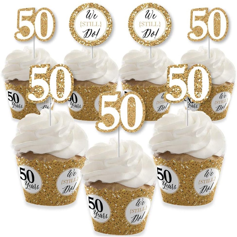 We Still Do - 50th Wedding Anniversary - Cupcake Decoration - Anniversary Party Cupcake Wrappers and Treat Picks Kit - Set of 24