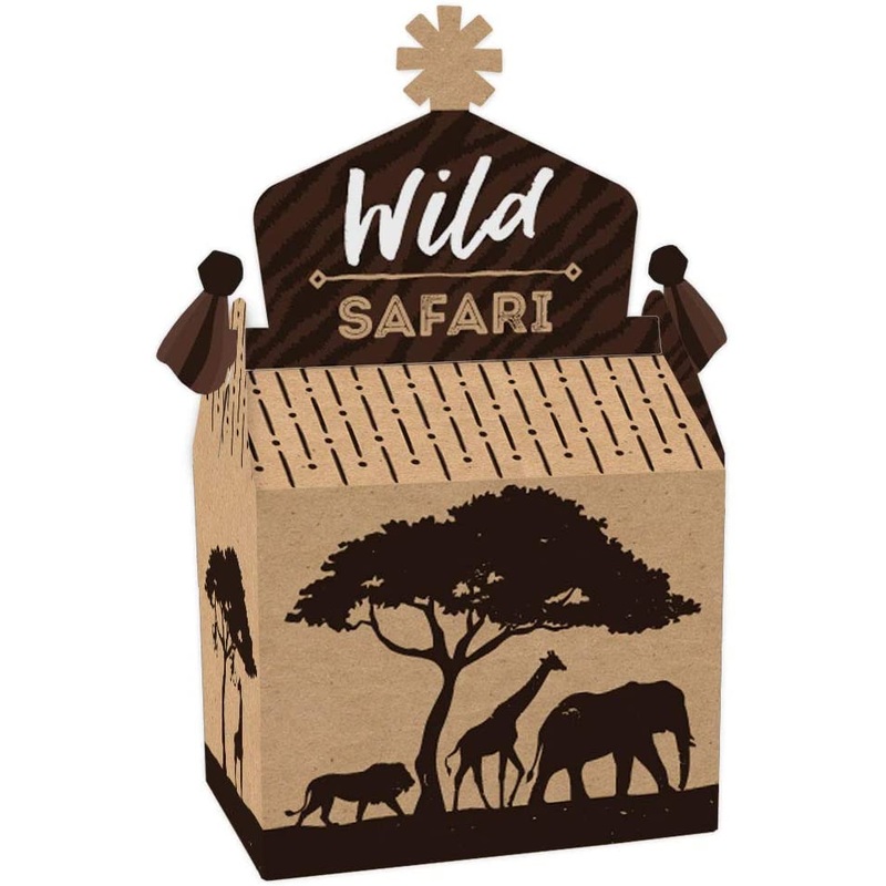 Wild Safari - Treat Box Party Favors - African Jungle Adventure Birthday Party or Baby Shower Goodie Gable Boxes - Set of 12