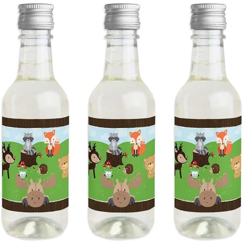 Woodland Creatures - Mini Wine and Champagne Bottle Label Stickers - Baby Shower or Birthday Party Favor Gift for Women and Men - Set of 16
