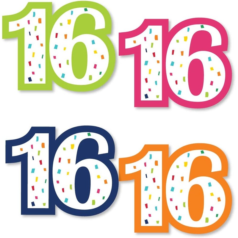16th Birthday - Cheerful Happy Birthday - DIY Shaped Colorful Sweet Sixteen Birthday Party Cut-Outs - 24 Count
