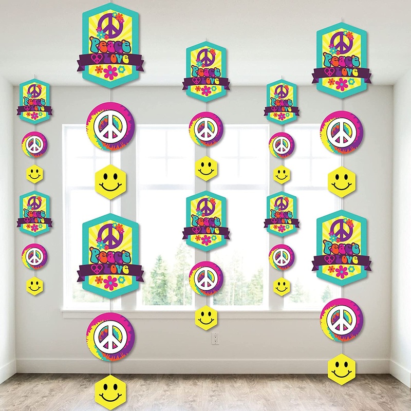 60s Hippie - 1960s Groovy Party DIY Dangler Backdrop - Hanging Vertical Decorations - 30 Pieces