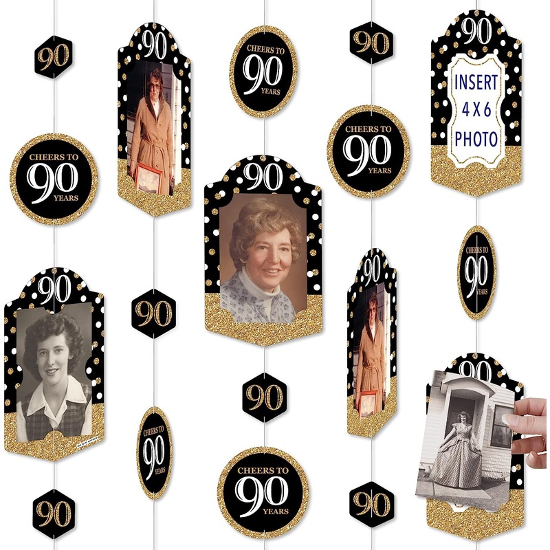 Adult 90th Birthday - Gold - Birthday Party Vertical Photo Garland 35 Pieces